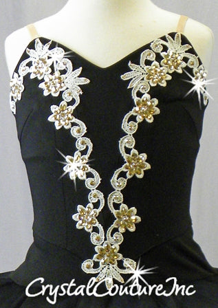 Custom Black Platter Tutu with White Lace - Swarovski Rhinestones