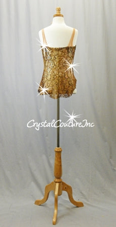 Brown and Nude Dress with Shimmery Gold/Ivory Leotard - Swarovski Rhinestones