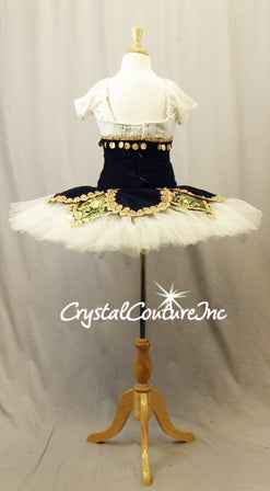 Dark Green Velvet and Ivory Lace Platter Tutu with Gold Trims - Swarovski Rhinestones