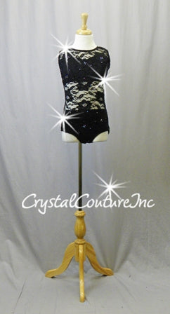 Black Floral Lace Leotard - Swarovski Rhinestones
