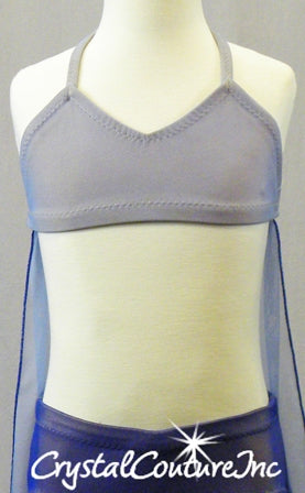 Lt Blue Bra Top and Blue Trunks with Sheer Mesh Ombre Blue Cape