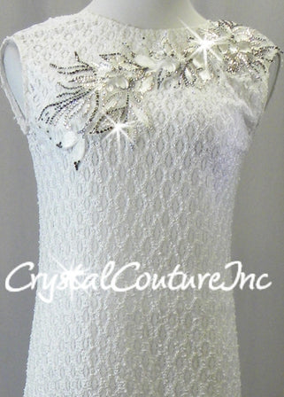 White Lace/Net Shift Dress with Booty Shorts - Swarovski Rhinestones