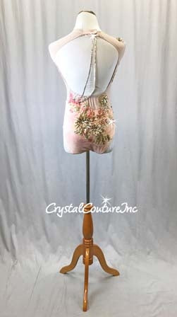 Pink Mesh Leotard with Gold Appliques - Swarovski Rhinestones