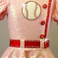 Pink Zsa Zsa Sequin Dress with Red trim and Baseball Patch - Swarovski Rhinestones