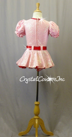 Pink Zsa Zsa Sequin Dress with Red trim and Baseball Patch - Swarovski Rhinestones