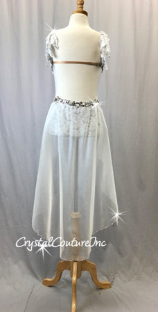 Custom White Floral Lace Top & Trunks/Half Skirt - Swarovski Rhinestones