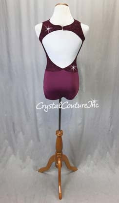 Ruby Floral Lace and Lycra Leotard with Open Back - Swarovski Rhinestones