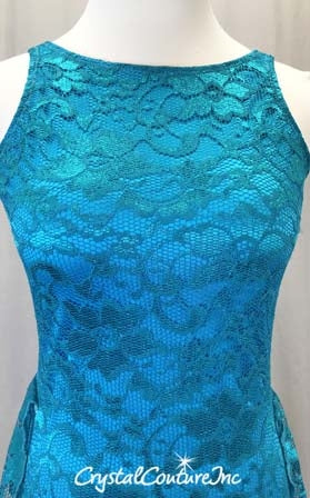 Teal Blue Floral Lace Leotard w/Lace Back Skirt