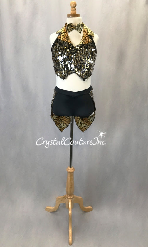 Tuxedo Inspired Black/Gold/Silver Sequin Vest with Booty Shorts/Tails