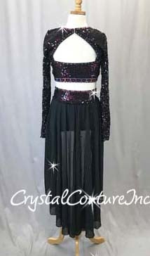 Black Lace & Sequin Top & Trunk/Chiffon Skirt - Rhinestones