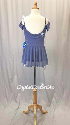 Periwinkle Blue Skirted Leotard with Flowers -Swarovski Rhinestones