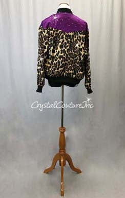 Black High Neck Lycra & Mesh Leotard with Animal Print Jacket - Swarovski Rhinestones