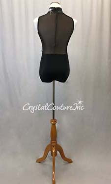 Black High Neck Lycra & Mesh Leotard with Animal Print Jacket - Swarovski Rhinestones