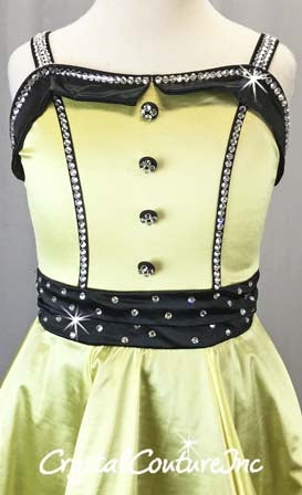 Shimmery Yellow with Black Trim Dress - Swarovski Rhinestones