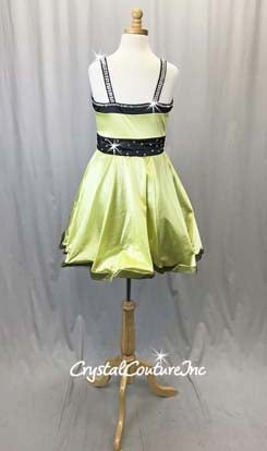 Shimmery Yellow with Black Trim Dress - Swarovski Rhinestones