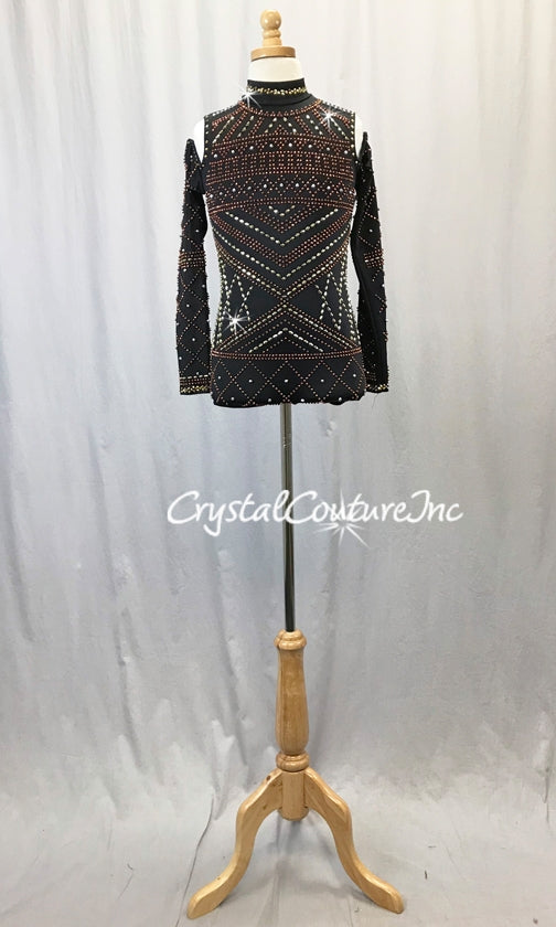 Black Beaded Boy Cut Biketard - Swarovski Rhinestones