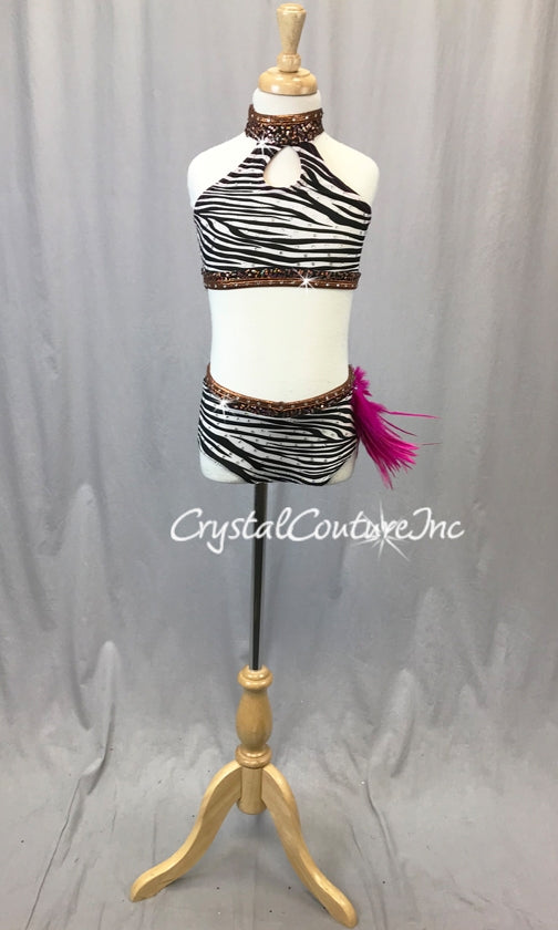Black & White Zebra 2 Pc Top & Trunk with Copper & Fuchsia Accents - Swarovski Rhinestones