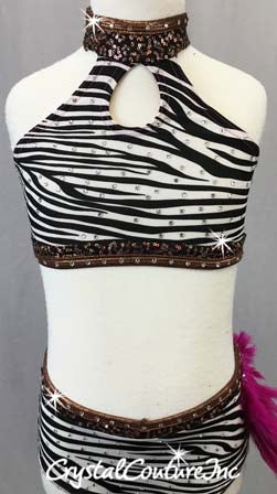 Black & White Zebra 2 Pc Top & Trunk with Copper & Fuchsia Accents - Swarovski Rhinestones
