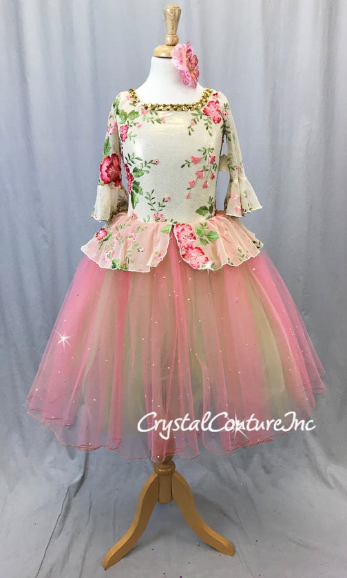 Pink/Green & Ivory Romantic Tutu - Swarovski Rhinestones