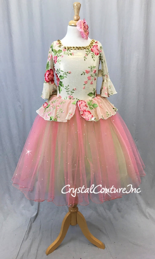 Pink/Green & Ivory Romantic Tutu -  Swarovski Rhinestones