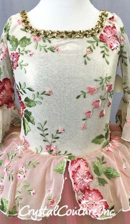 Pink/Green & Ivory Romantic Tutu - Swarovski Rhinestones