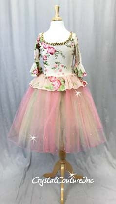 Pink/Green & Ivory Romantic Tutu - Swarovski Rhinestones