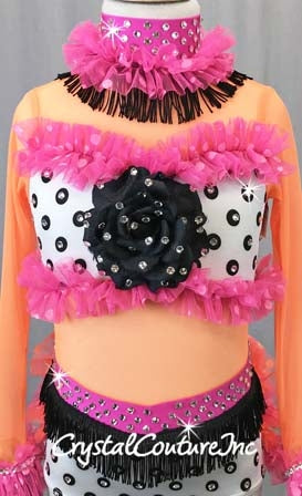 Orange/Pink/Black and White Polka Dot One Piece-Swarovski Rhinestones