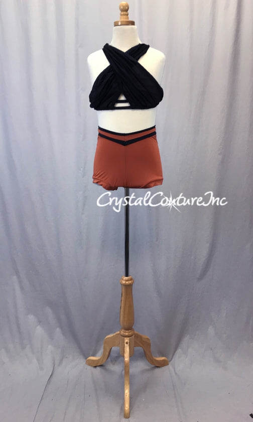 Black Sheer Mesh Top and Copper/Black Trunks