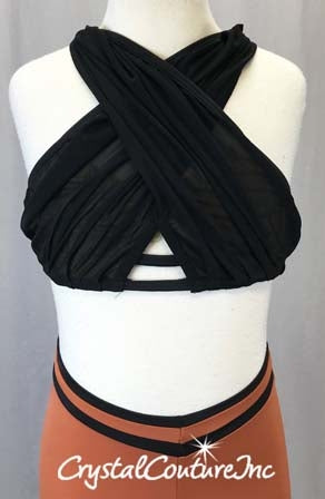 Black Sheer Mesh Top and Copper/Black Trunks