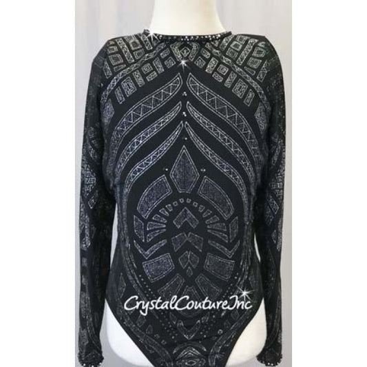 Black Leotard w/Silver Aztec Imprinted Pattern - Swarovski Rhinestones