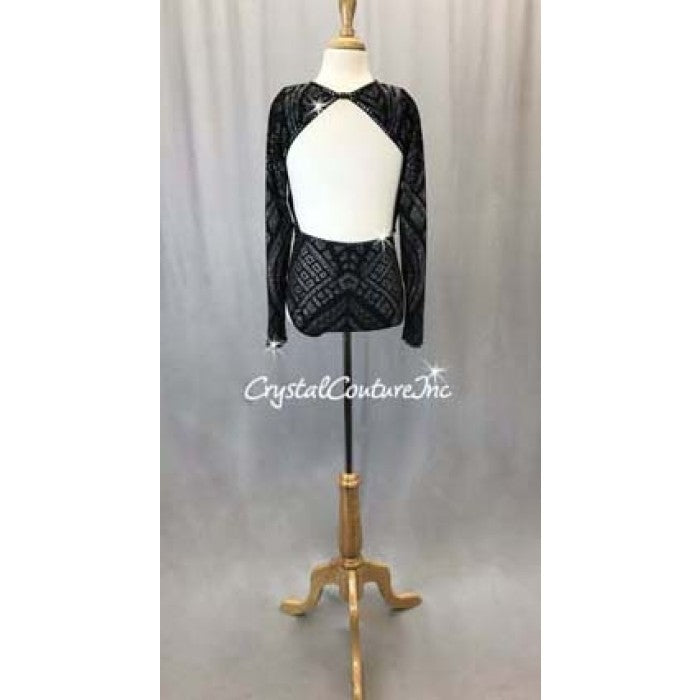 Black Leotard w/Silver Aztec Imprinted Pattern - Swarovski Rhinestones