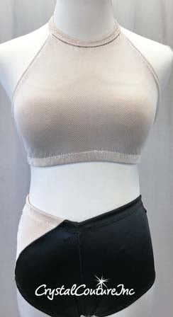 Black & White Net 3Pc Bra Top, Trunks & Asymmetrical Over Top