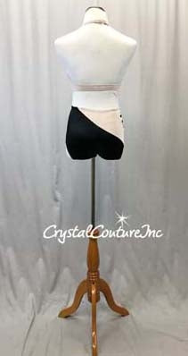 Black & White Net 3Pc Bra Top, Trunks & Asymmetrical Over Top