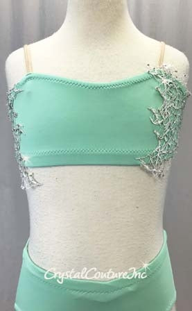 Mint Green Bandeau Top and Trunk White Appliques - Swarovski Rhinestones