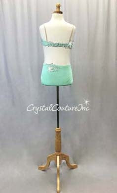 Mint Green Bandeau Top and Trunk White Appliques - Swarovski Rhinestones