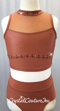 Copper  Lycra 2-piece Crop Top and Trunks - Rhinestones