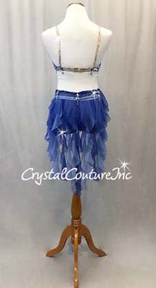 Custom Blue Ombre Two Piece Bra-Top with Brief/Tendril Skirt - Swarovski Rhinestones