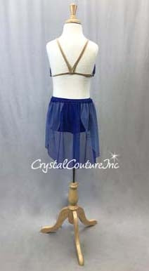 Blue Ombre Mesh 2-Piece Bra Top and Briefs w/Back Skirt - Swarovski Rhinestones