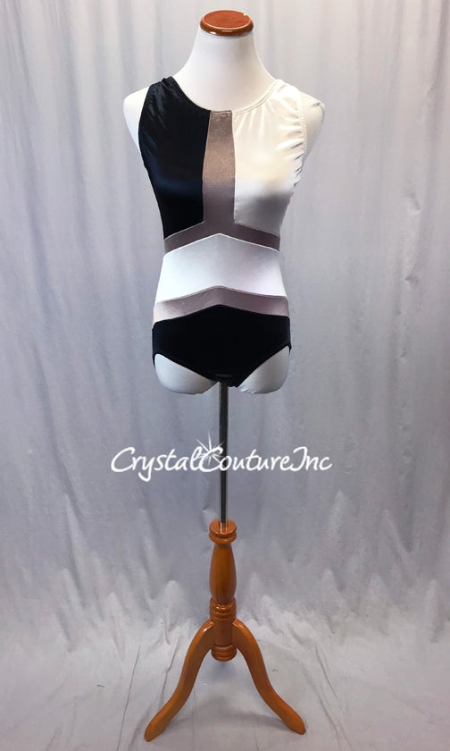 Black/White/Tan Color block Lycra Leotard