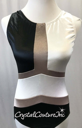 Black/White/Tan Color block Lycra Leotard