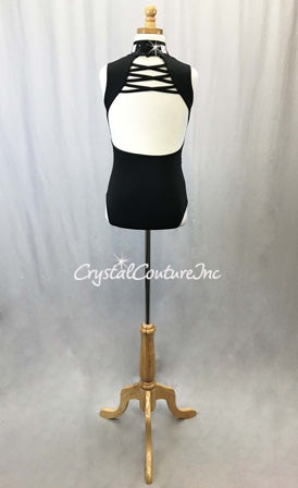 Black Tuxedo Inspired Leotard with Black/White Checkered Print - Swarovski Rhinestones