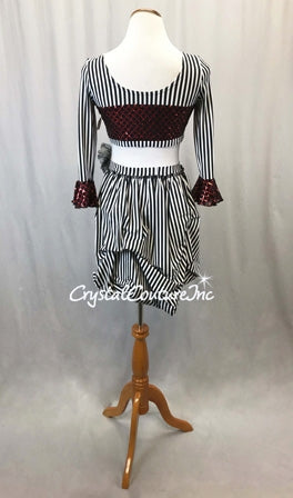 Black, White and Red Piece Crop Top and Briefs w/Back Skirt