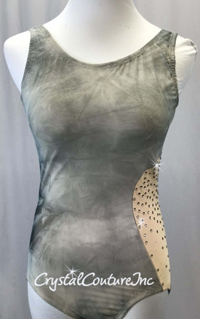 Gray Tie-Dye Mesh Leotard w/Nude Inset - Rhinestones