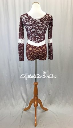 Burgundy Paisley Open Lace Leotard with Nude Lining