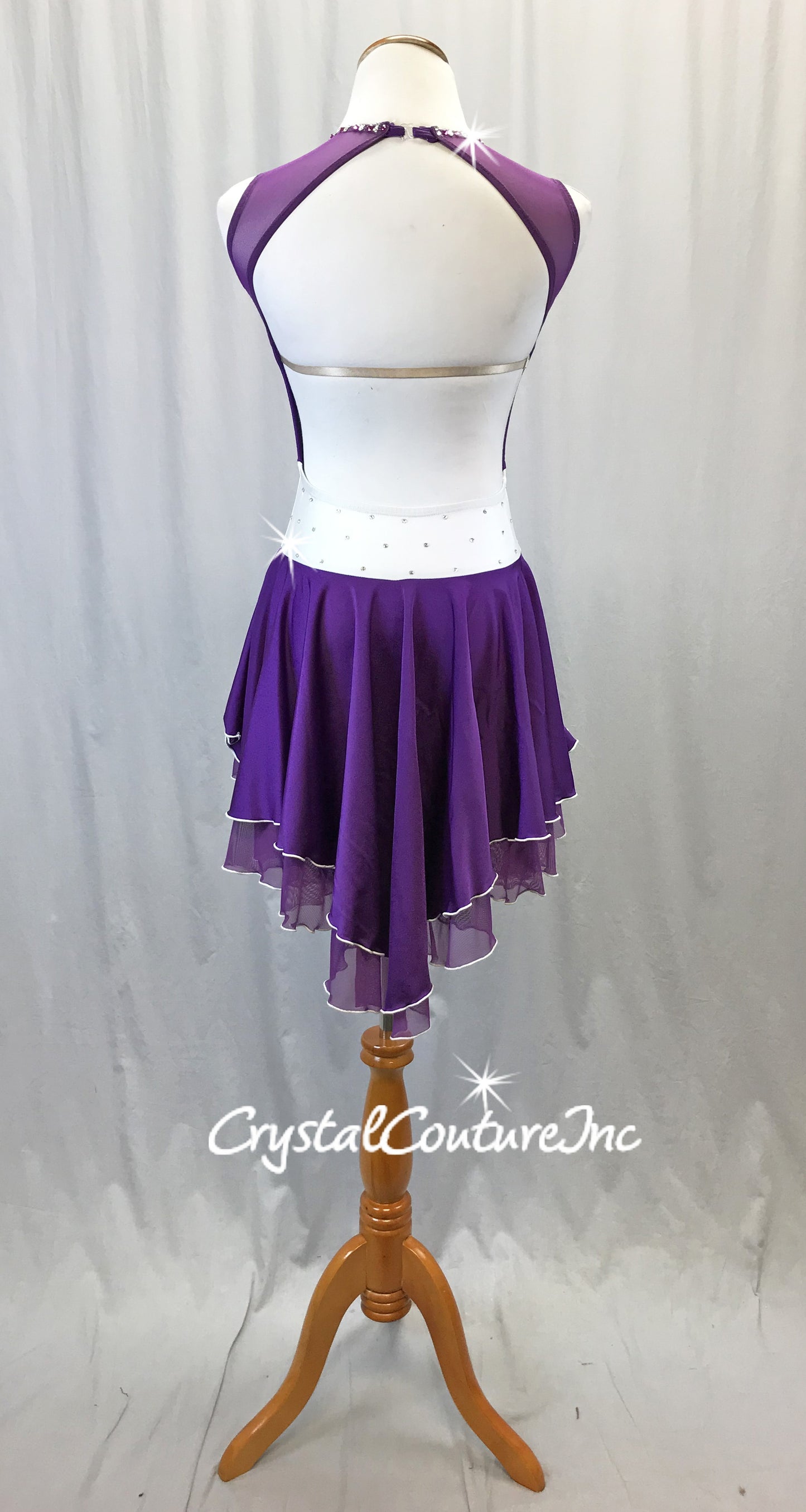 Purple, White Dress with Asymmetrical Skirt/Trunk - Swarovski Rhinestones
