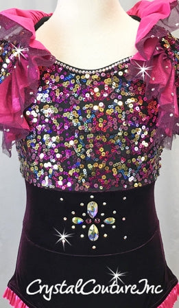Fuchsia/Gold Sequin/Velour 2-Piece Biketard w/Cropped Bolero Jacket - Swarovski Rhinestones