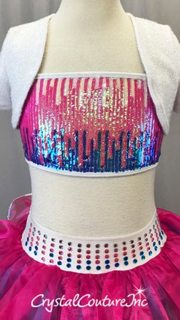 Hot Pink/Blue/White 3-Piece Bolero Jacket, Sequin Top & Skirt/Trunk