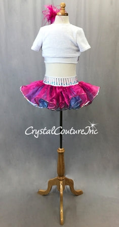 Hot Pink/Blue/White 3-Piece Bolero Jacket, Sequin Top & Skirt/Trunk