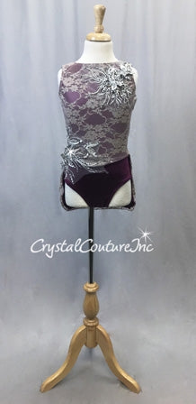 Plum, Taupe Leotard with Half-skirt - Swarovski Rhinestones