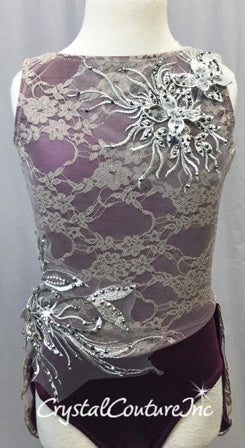 Plum, Taupe Leotard with Half-skirt - Swarovski Rhinestones